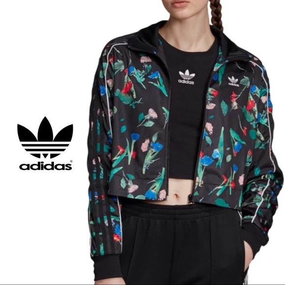 adidas Jackets & Blazers - Adidas Floral Black Crop Track Jacket Small